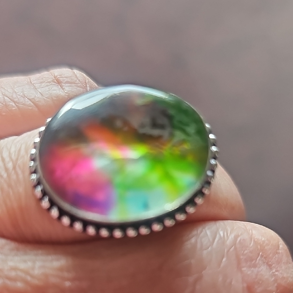 Silver Cabochon Ring With Vintage Beaded Edge